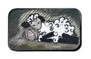 Small rectangular tin with a cartoon design of a sleepy sheep on a white background