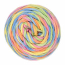 Pastel Pink, Blue, Yellow, Green, Orange striped skein of yarn