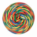 Red, Orange, Blue, Yellow, Green striped skein of yarn