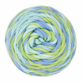 Green, Blue, Navy striped skein of yarn