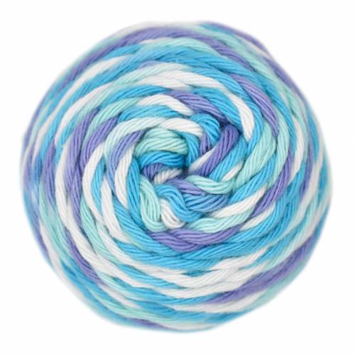 Teal, Eggshell Bue, White striped skein of yarn
