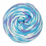 Teal, Eggshell Bue, White striped skein of yarn