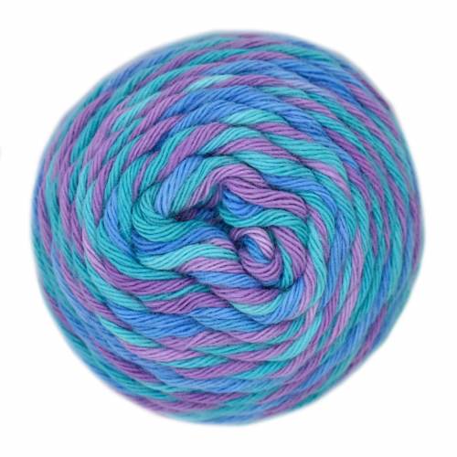 Blue, Aquamarine, Purple striped skein of yarn