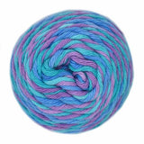 Blue, Aquamarine, Purple striped skein of yarn