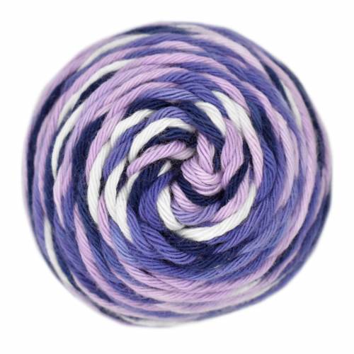 White, purple, Navy striped skein of yarn
