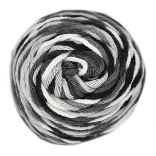 Black, Grey, White striped skein of yarn