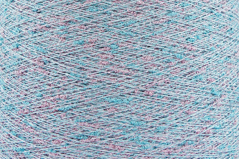 Close-up of Pink-Blue White, a white base yarn with light pink and blue sparkles