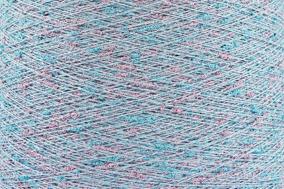 Close-up of Pink-Blue White, a white base yarn with light pink and blue sparkles