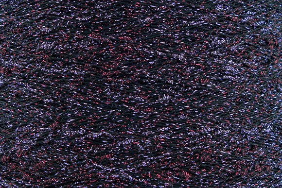 Close-up of Lilac-Red Black, a black base yarn with red and purple sparkles