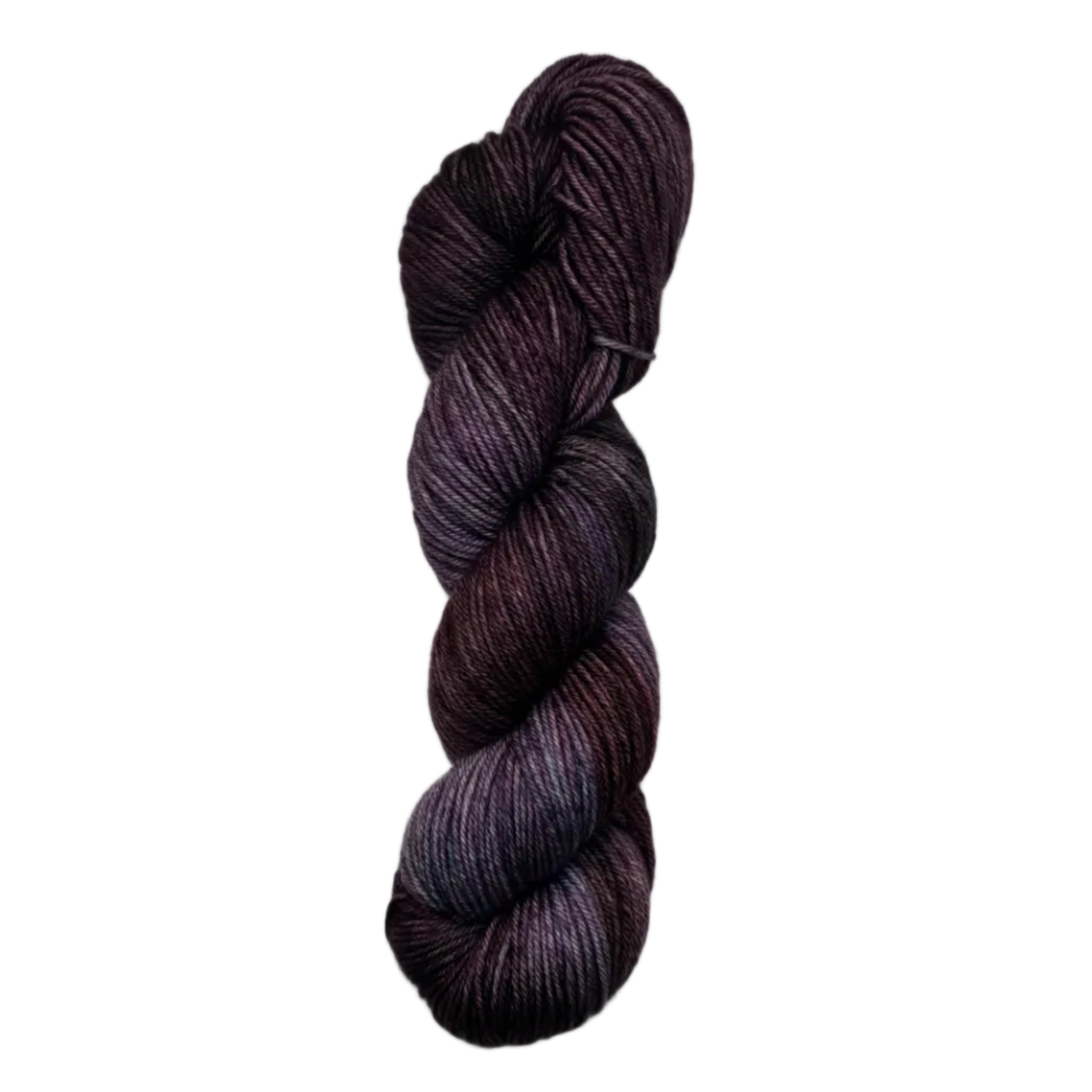 Purple  and grey skein of yarn on a white background
