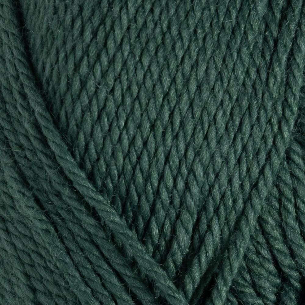 Close-up of dark green yarn with a textured pattern
