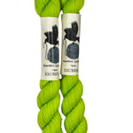 Mini Skeins of Hand Dyed yarn in the color bright green