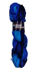 A skein of cotton yarn in the color light blue bright blue and dark navy