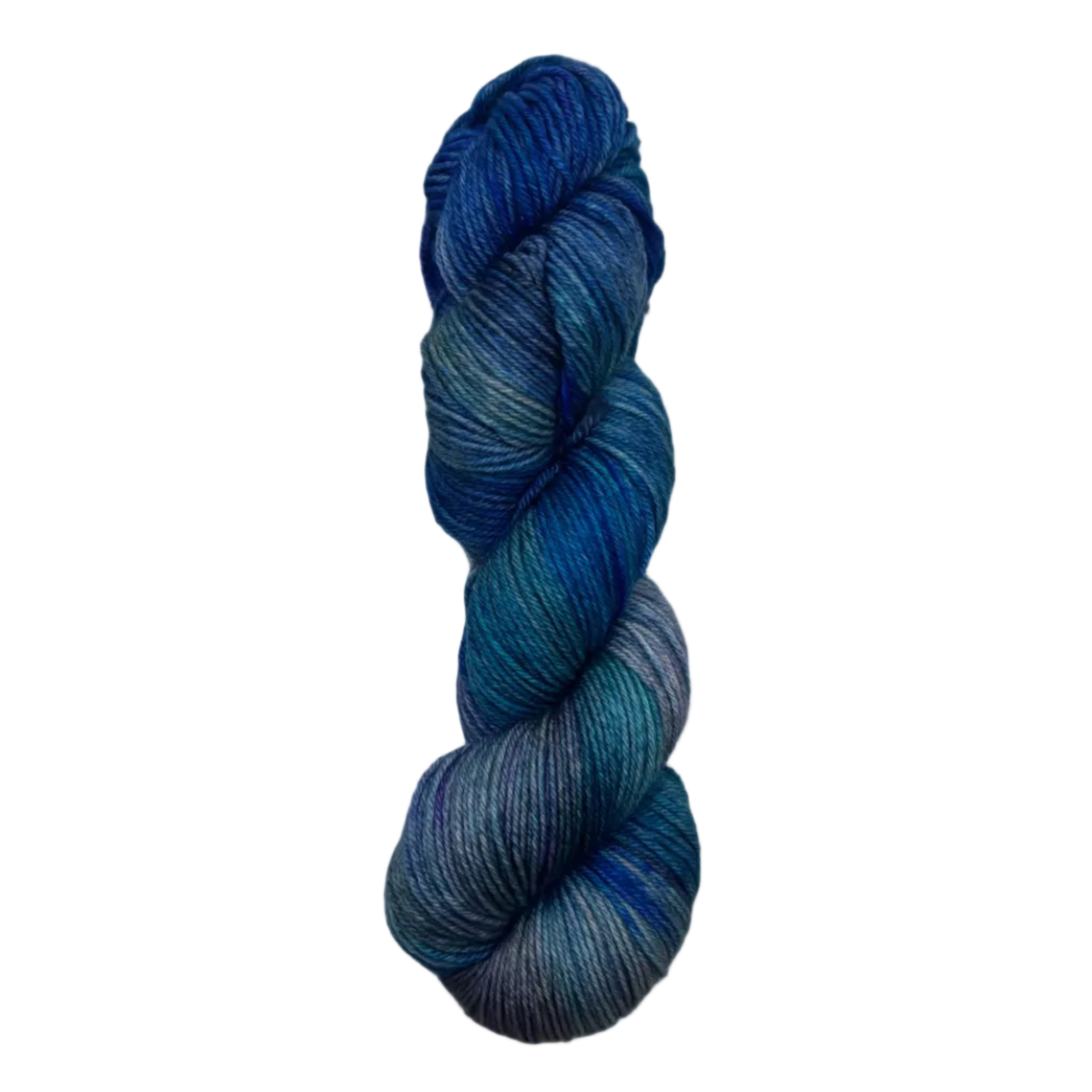 Blue skein of yarn on a white background