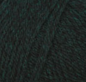An upclose image of Plymouth Yarn Galway in the color heathered black with teal 