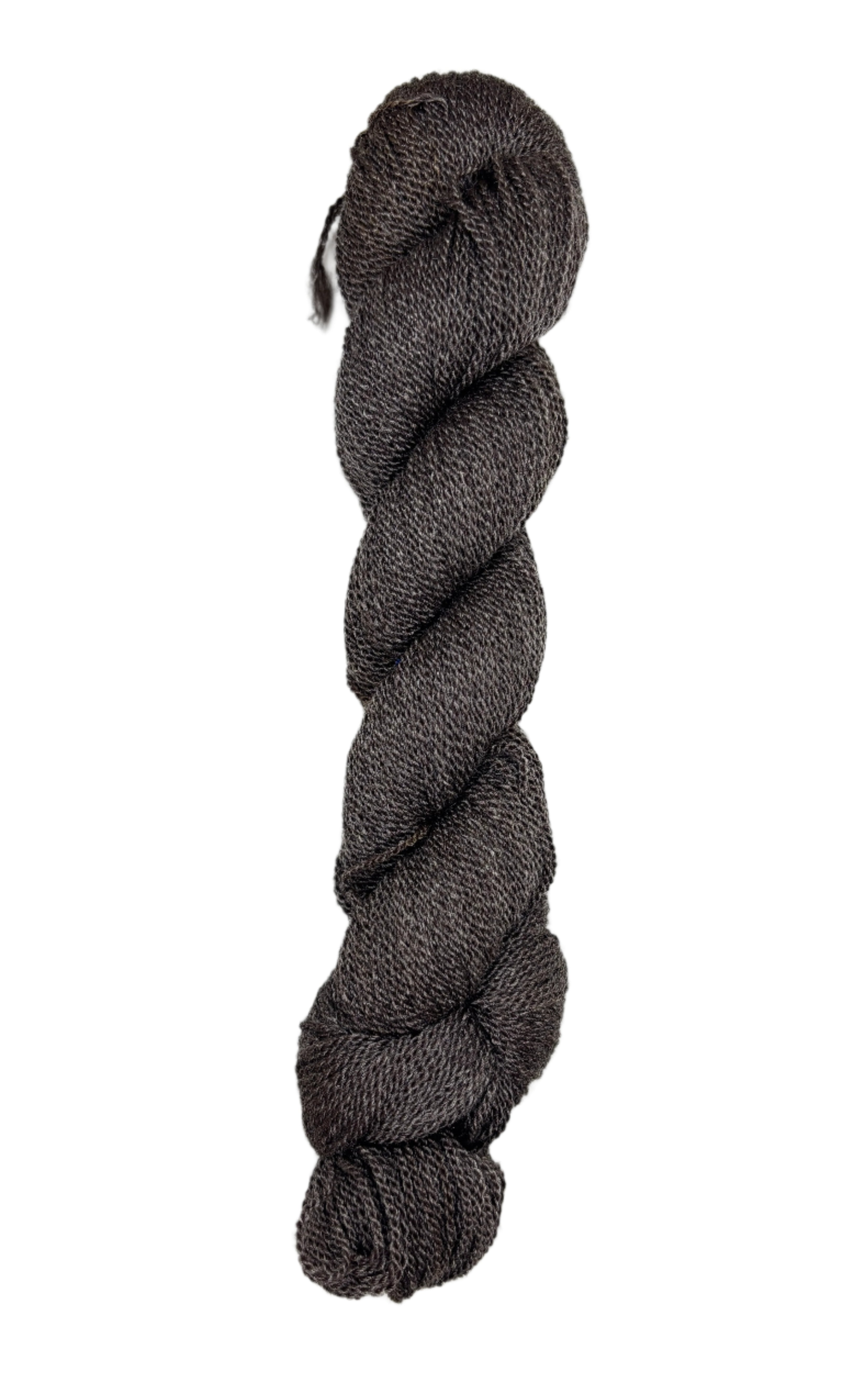 A skein of Mountain Meadow Wool Yarn in the color dark brown