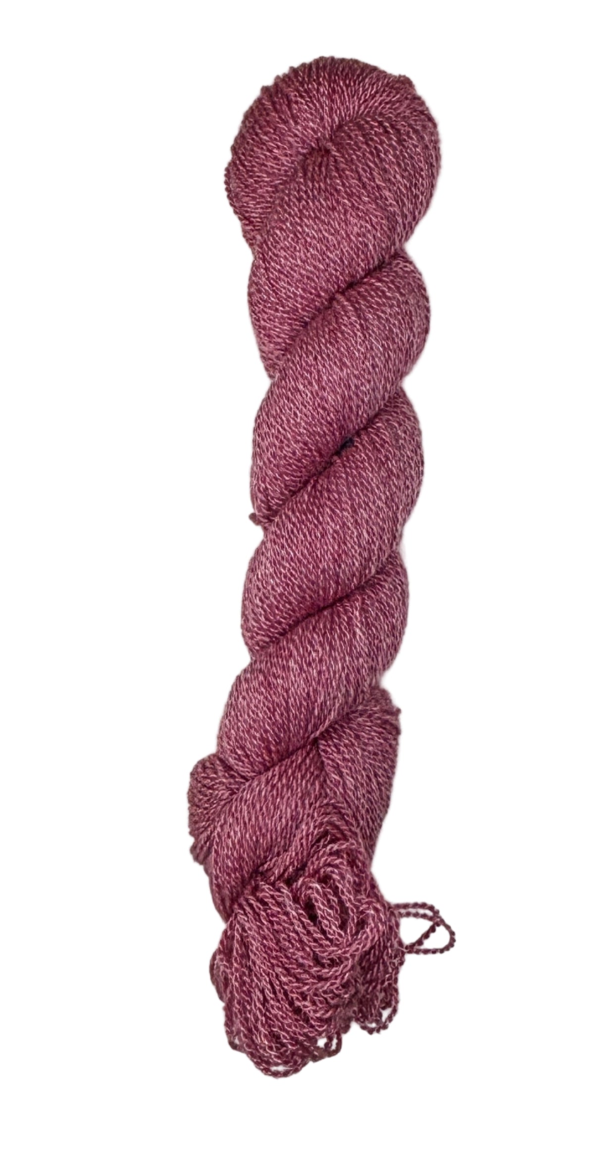 A skein of yarn in a berry red color
