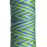 Green, Blue, Navy striped skein of yarn