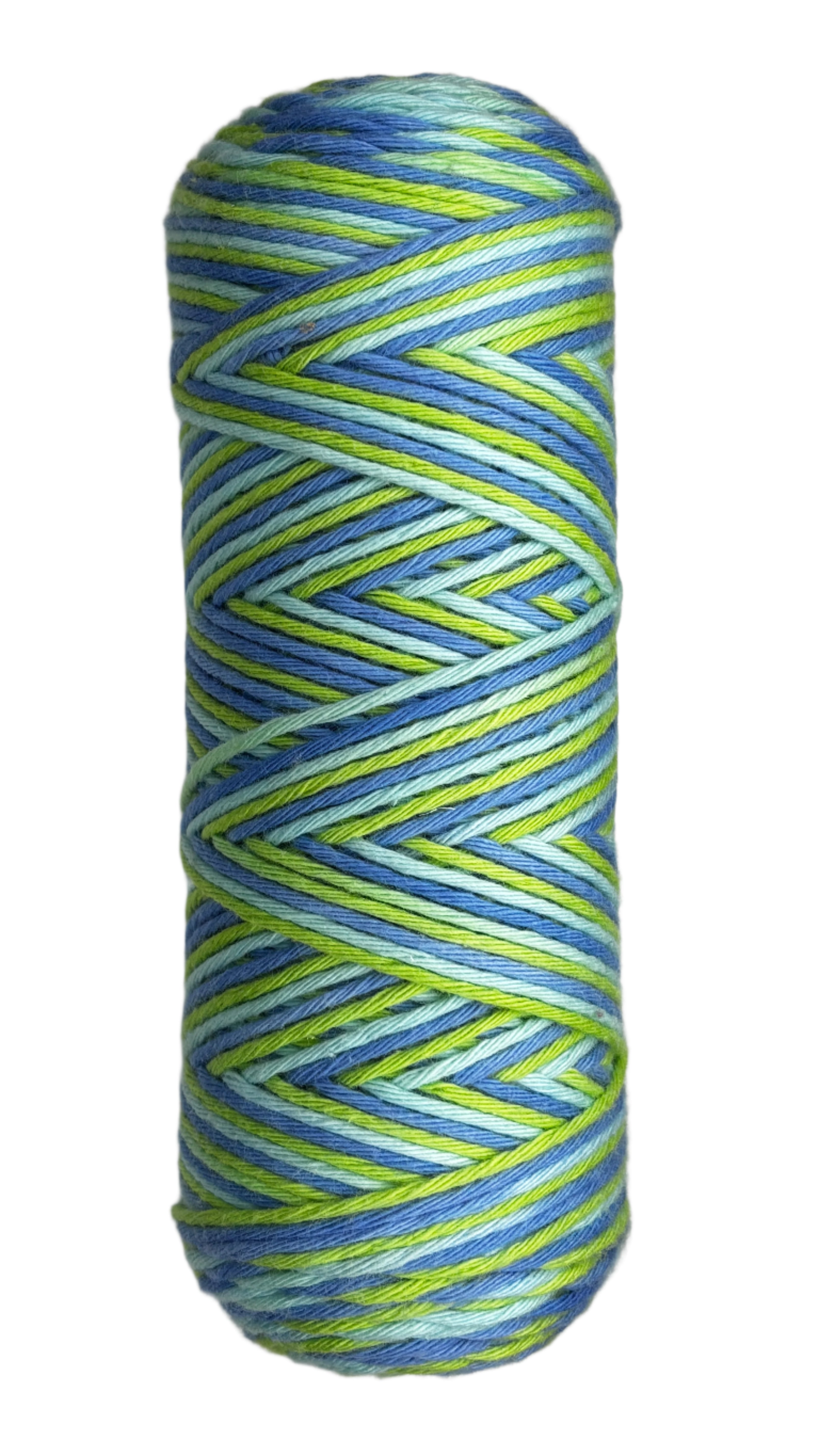 Green, Blue, Navy striped skein of yarn