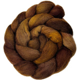 Polwarth combed top fiber braid in the colors light and dark brown