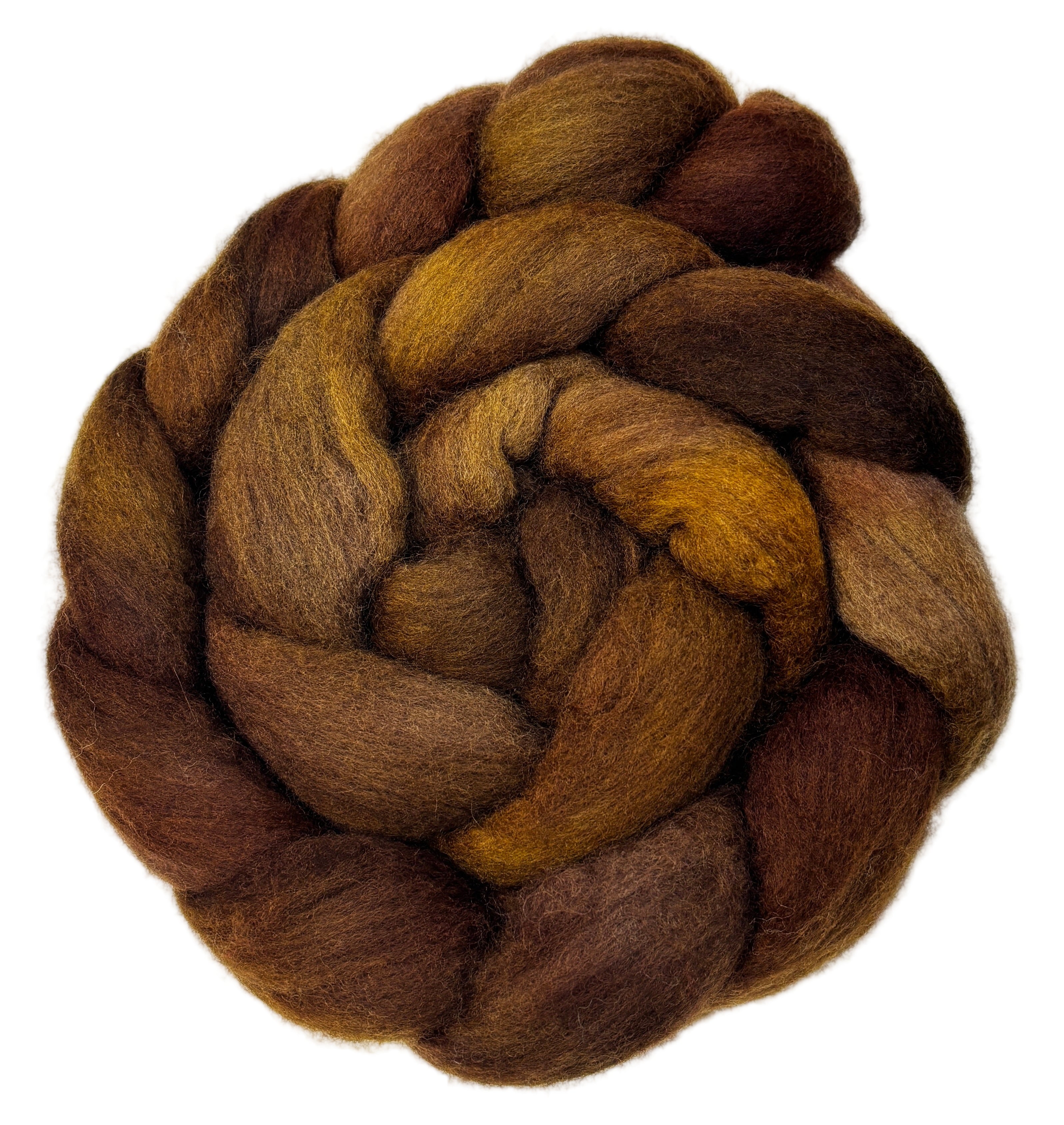 Polwarth combed top fiber braid in the colors light and dark brown