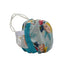 A reusable cloth pouch with a floral print, and white drawstring..