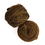 Two balls of thick, textured brown yarn on a plain white background.