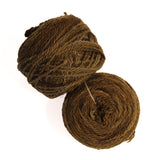 Two balls of thick, textured brown yarn on a plain white background.