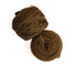 Two balls of thick, textured brown yarn on a plain white background.