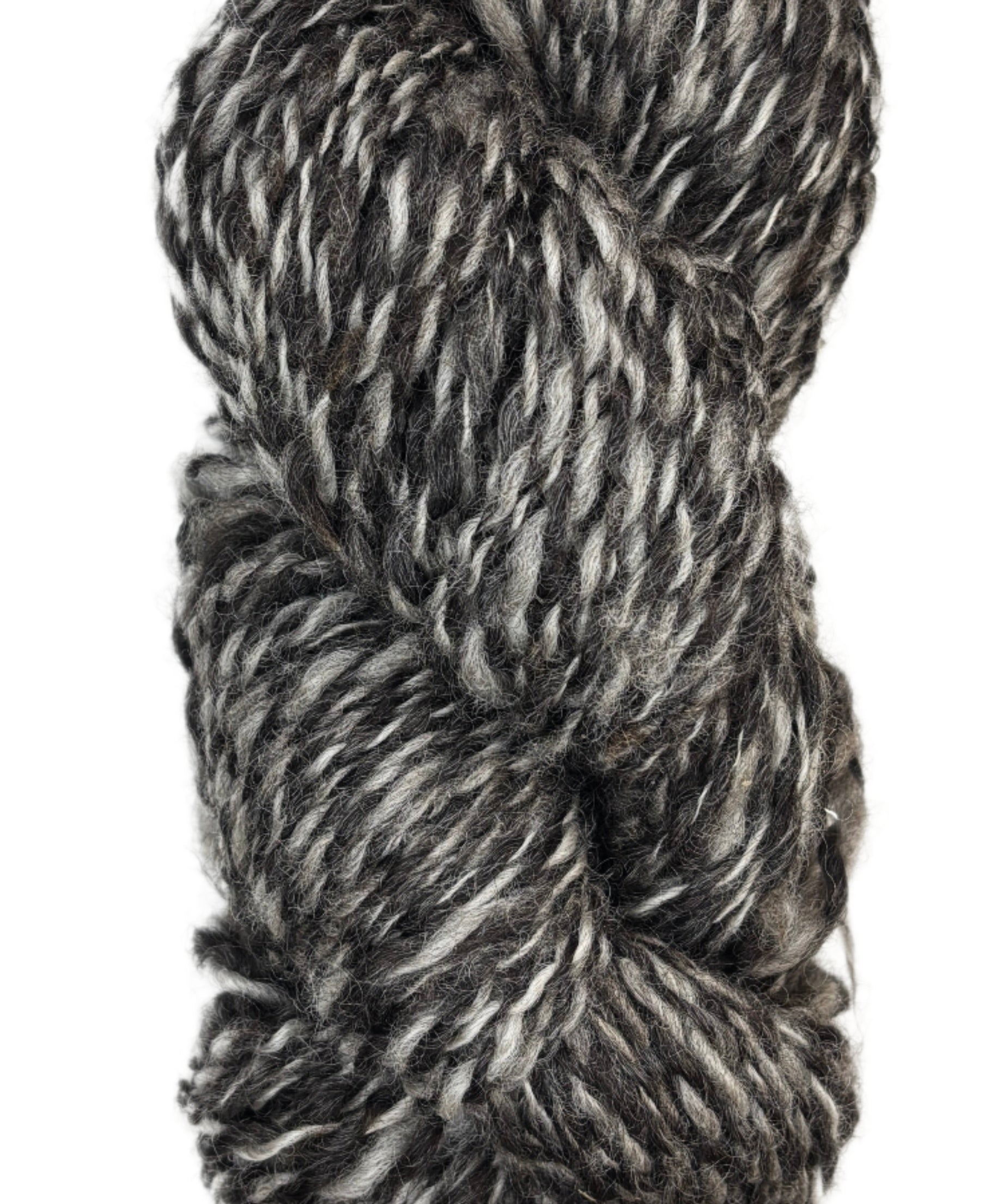 grey and black skein of handspun yarn