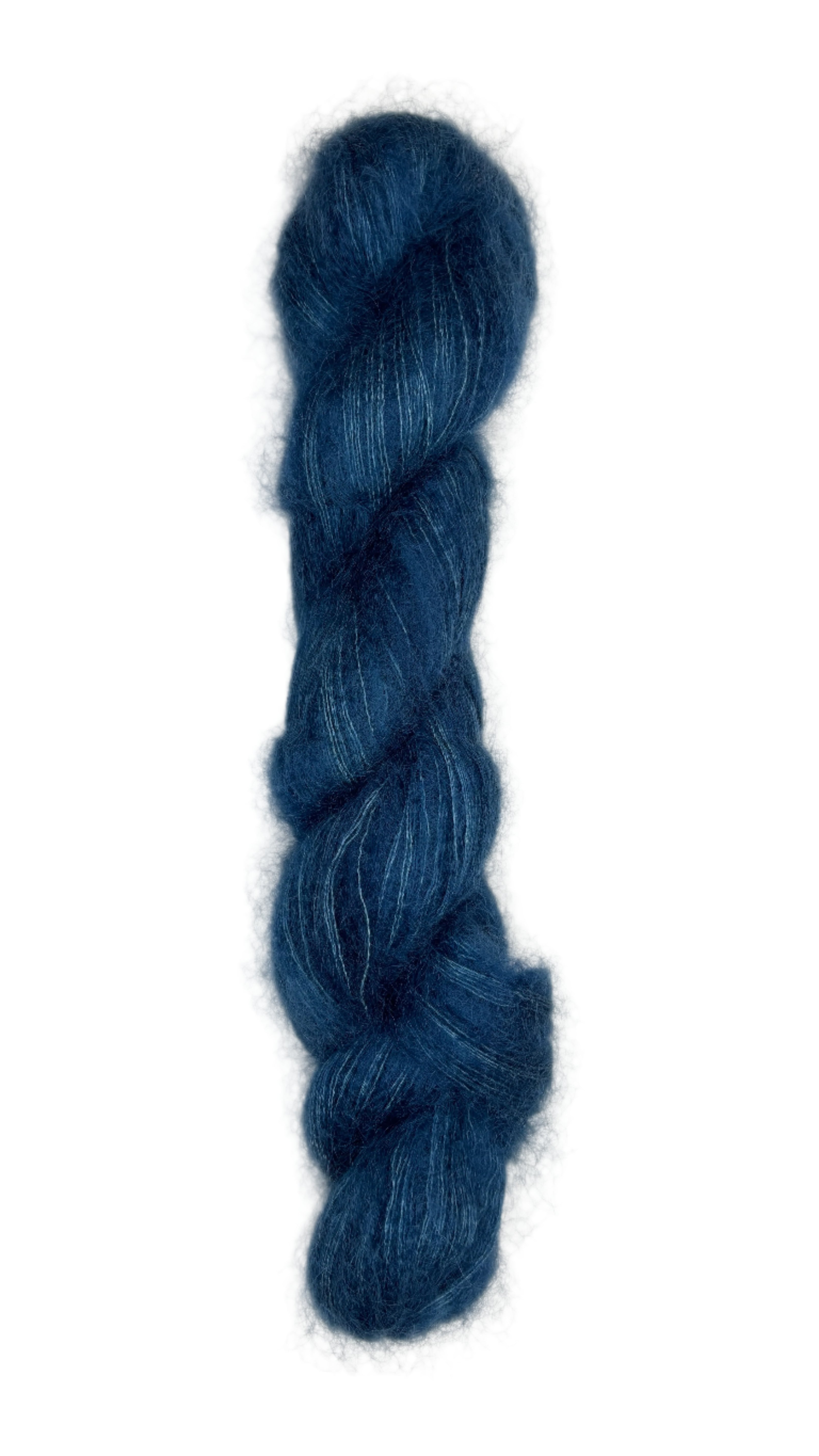 Skein of mohair silk yarn hand-dyed in Wyoming in the color blue