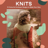 Book cover of 'Intarsia Knits' with a person wearing a knitted vest and colorful abstract shapes.