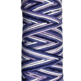 White, purple, Navy striped skein of yarn