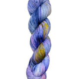 Blackbird Sycamore Fingering Mini Skein Yarn Color purple blue yellow pink speckles