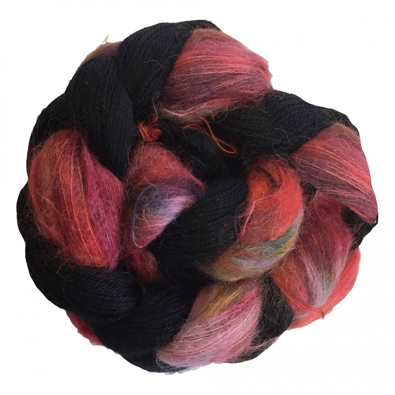 Black, Red skein of yarn