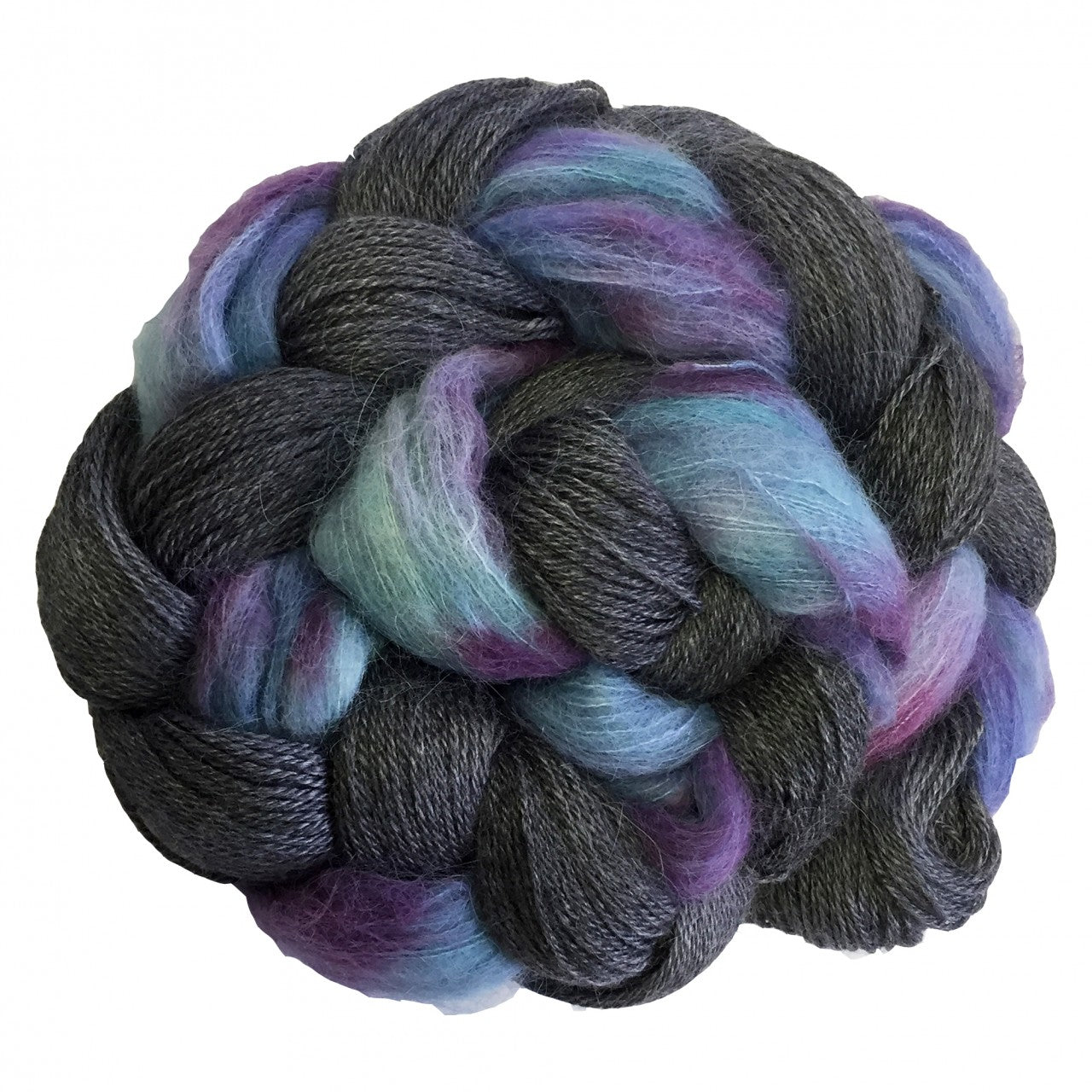 Black and purple and blue skein of yarn