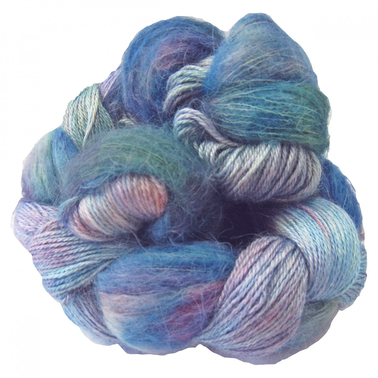 Pastel pink, blue, green, skein of yarn