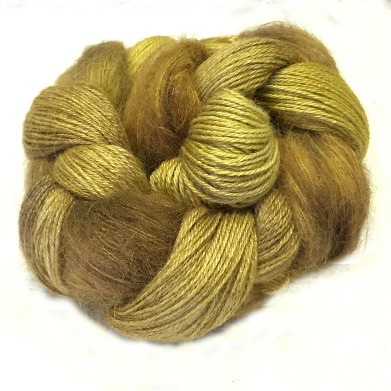 yellow and brown skein of yarn