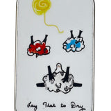Small rectangular tin with a cartoon design of sheep lying down on a white background