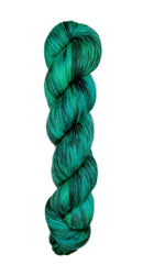 A skein of hand-dyed fingering/sock yarn color green black 