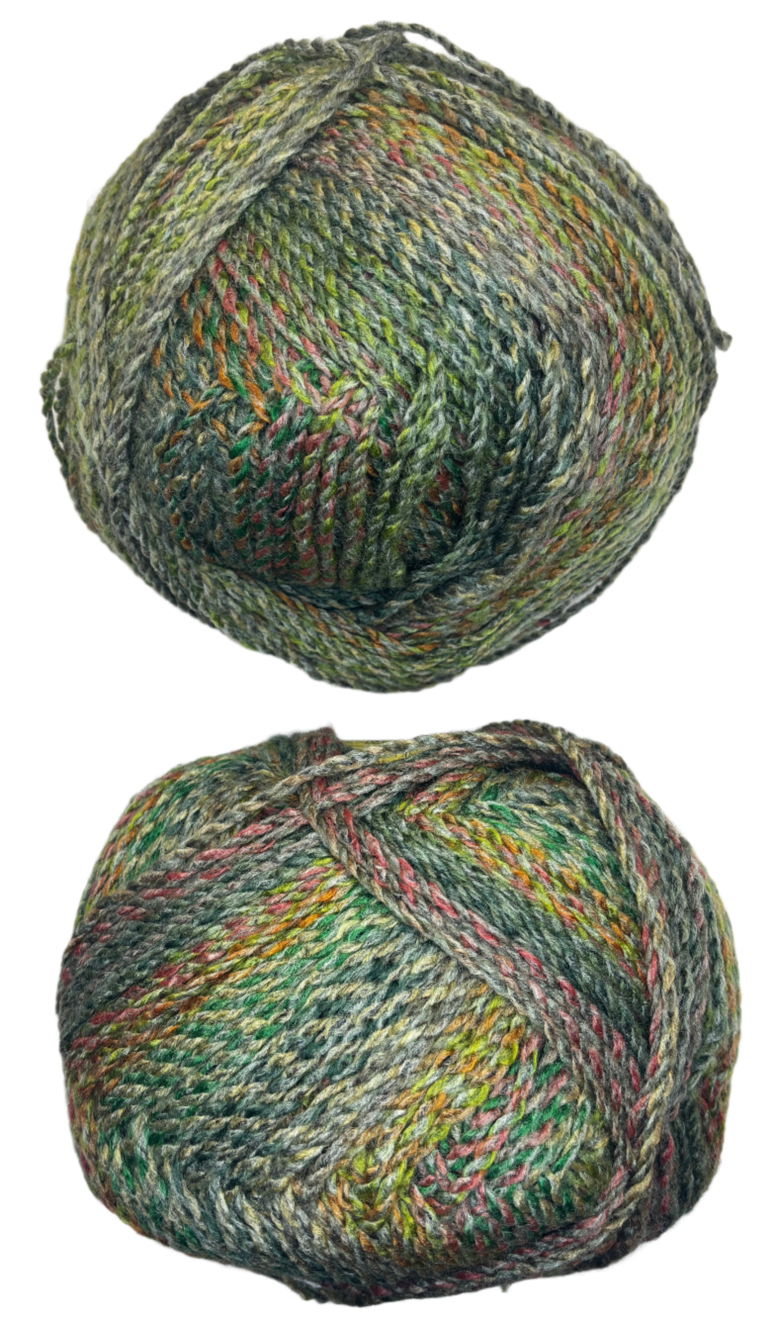 Green, red, pink skein of yarn 