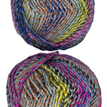 Pink, yellow, orange, grey variegated skein of yarn