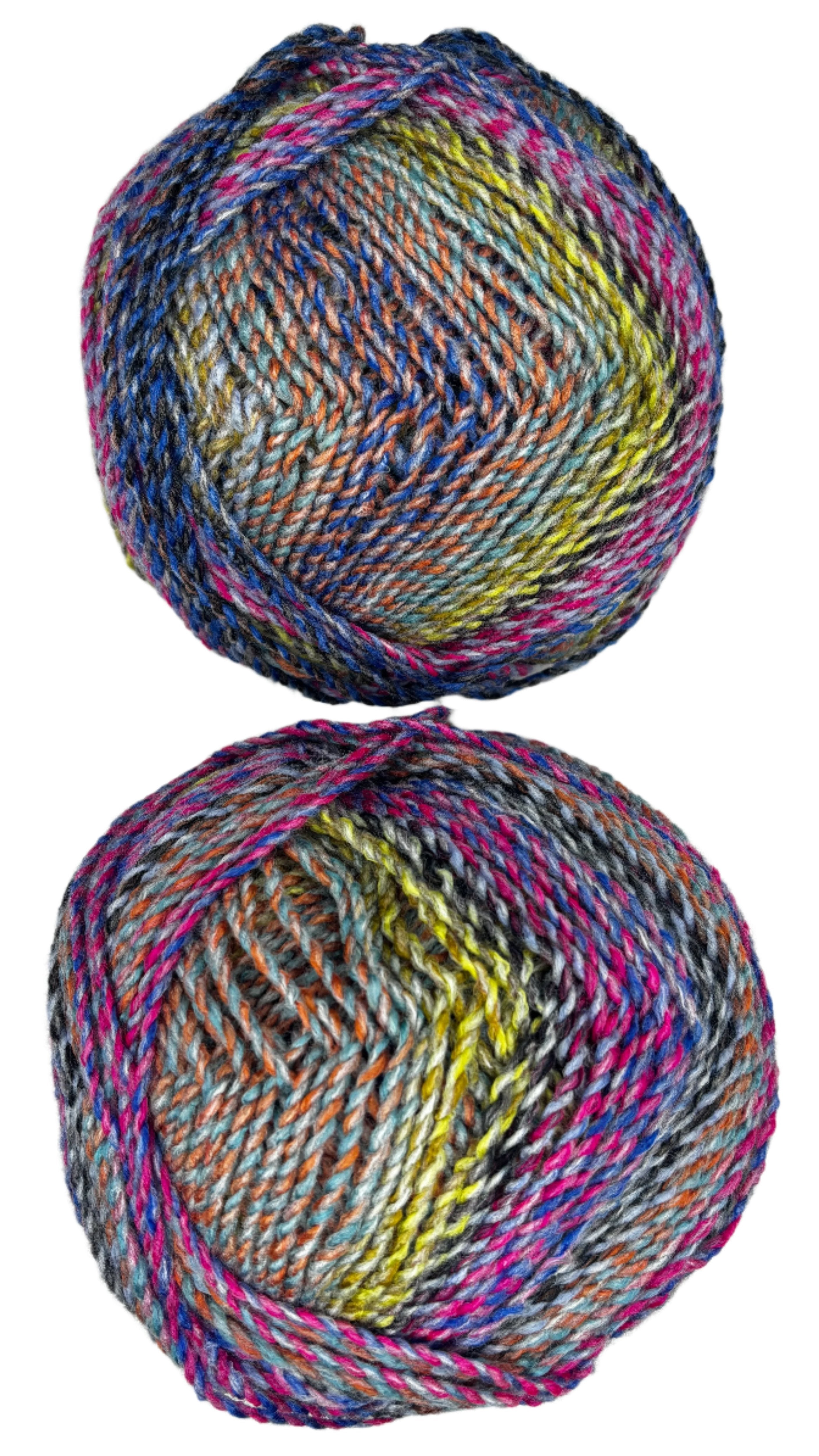 Pink, yellow, orange, grey variegated skein of yarn