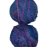 Blue, pink, yellow variegated skein of yarn