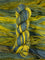 Skein of multicolored handspun looking wool yarn in the colors blue brown grey yellow 