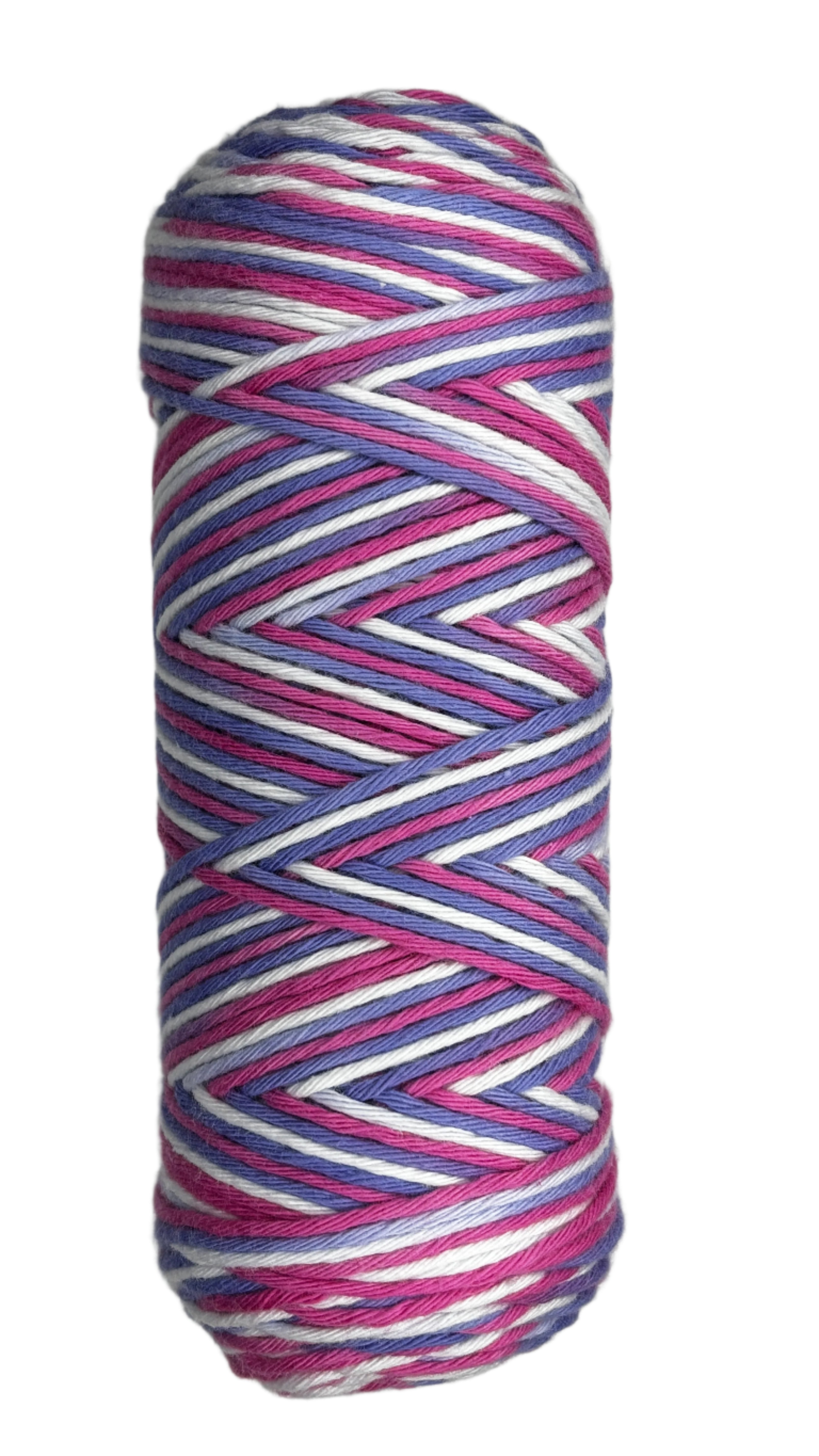 Pink, Purple, White striped skein of yarn