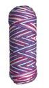 Pink, Purple, White striped skein of yarn