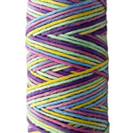 Pastel Pink, Blue, Yellow, Purple striped skein of yarn