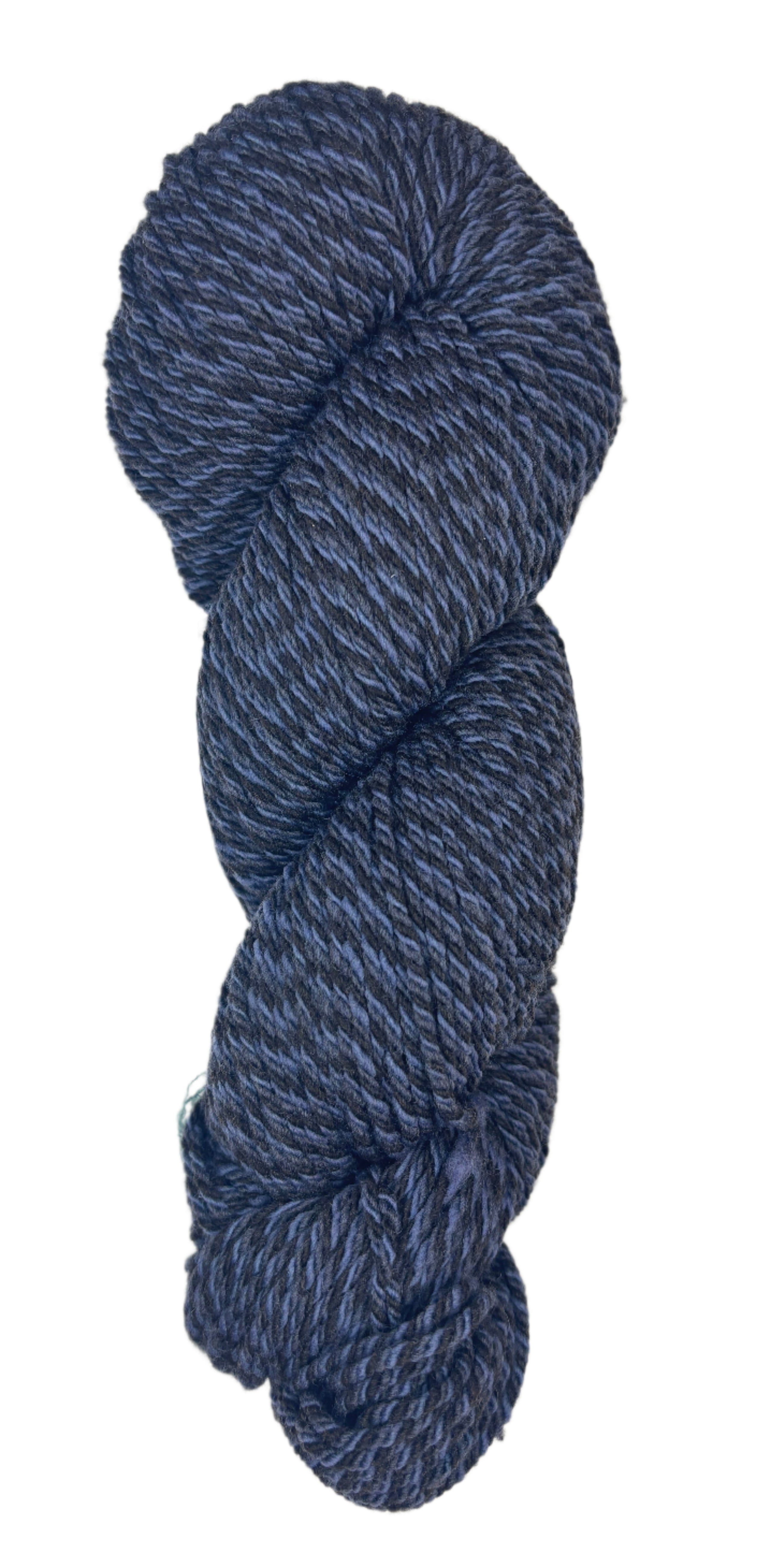 Navy blue and black marled skein of yarn 