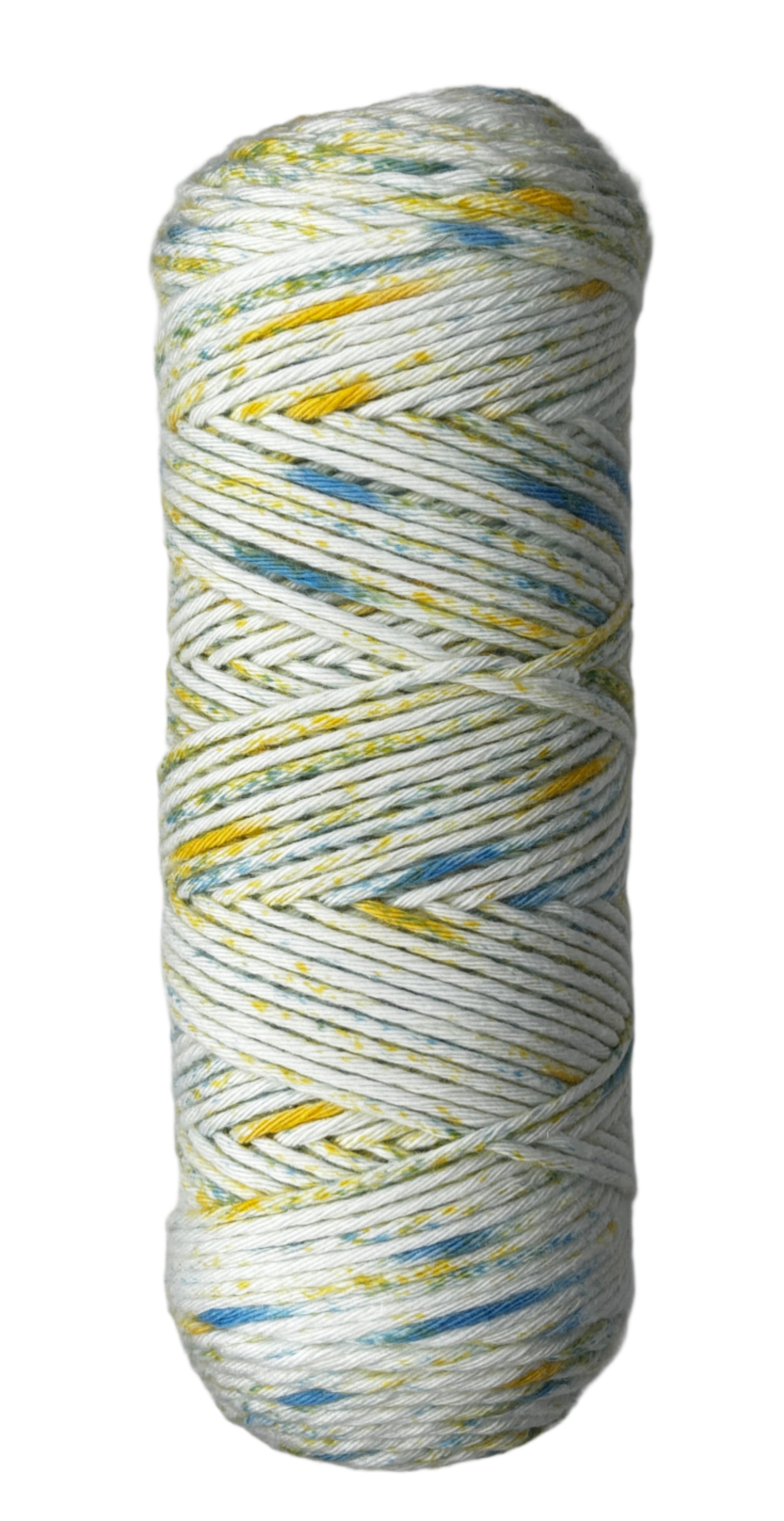 Yellow and Blue speckled skein of yarn 